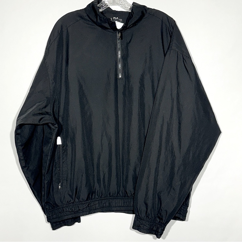 PGA Tour Golf Mens Black Quarter Zip Pull over windbreaker with pockets - XL
